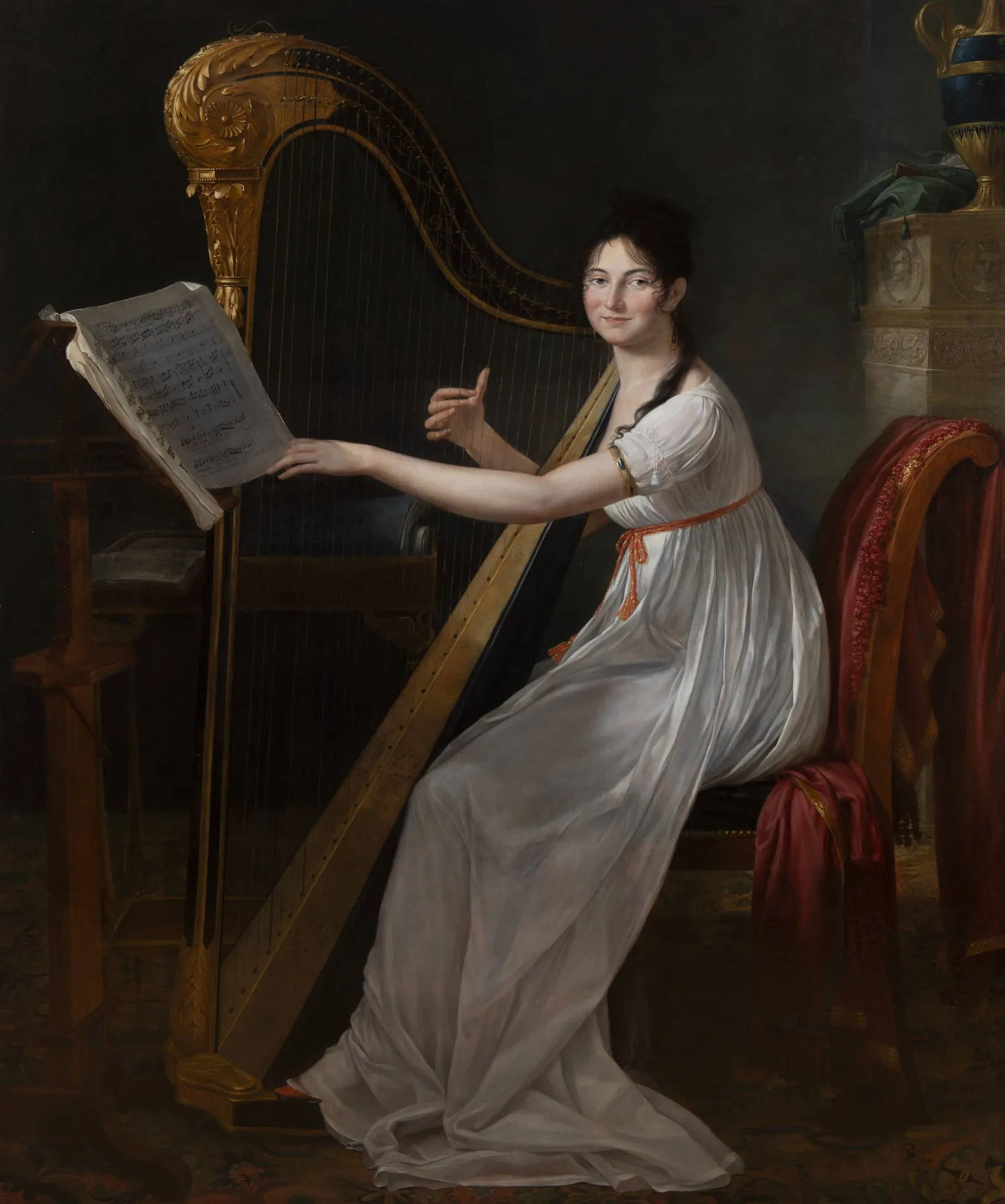 Portrait of Adèle Papin playing the harp, painted by Guillaume Guillon-Lethière