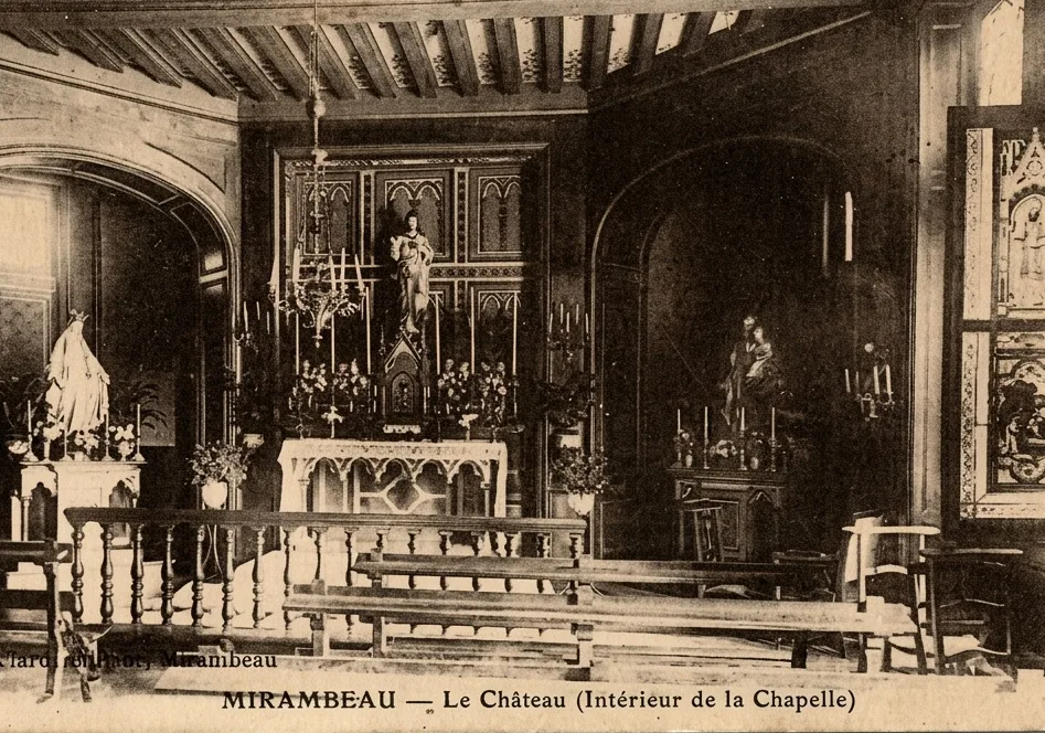 Archival postcard showing the interior of the château chapel