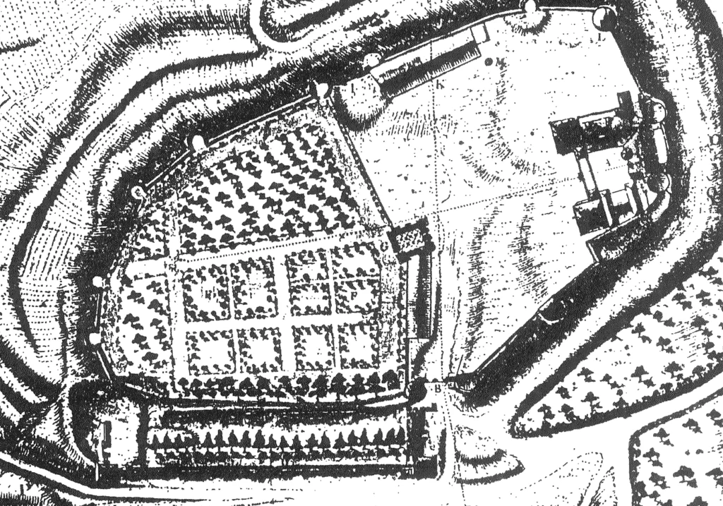 Historic engraved plan of the château and its grounds