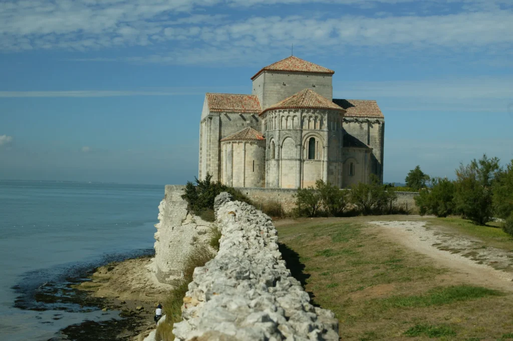 A Romanesque church on a cliff above the Gironde estuary